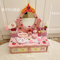木製仿真桌面梳妝化妝台玩具套裝女童彩妝打扮扮家家酒公主化妝品