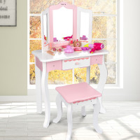 兒童仿真梳妝台公主化妝桌早教扮家家酒木製女孩玩具店