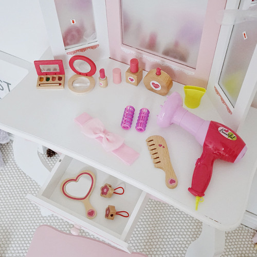 兒童仿真梳妝台公主化妝桌早教扮家家酒木製女孩玩具店