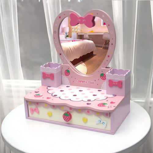 CUCI化妝+美髮愛心梳妝台木製桌面仿真兒童扮家家酒女孩化妝鏡益智