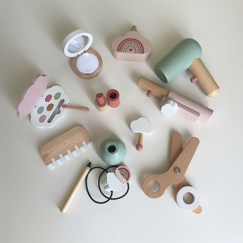 woodnins木製雲朵梳妝盒化妝台玩具公主仿真扮家家酒彩妝打扮化妝品