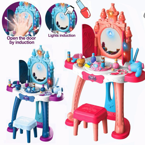 兒童扮家家酒彩妝玩具感應開門梳妝台飾品套裝 聲光仿真化妝台