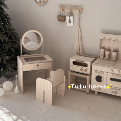 Ins風兒童梳妝台化妝桌椅樺木海洋板兒童房女孩公主床頭櫃化妝台