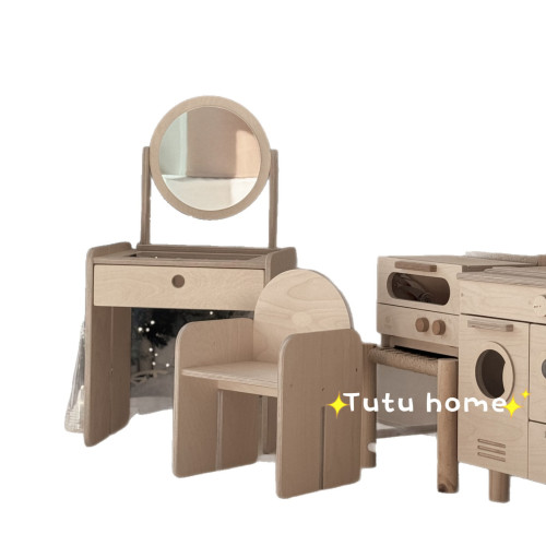 Ins風兒童梳妝台化妝桌椅樺木海洋板兒童房女孩公主床頭櫃化妝台