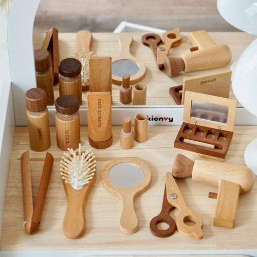 2025新款兒童木製梳妝台仿真玩具北歐風女孩扮家家酒公主化妝台