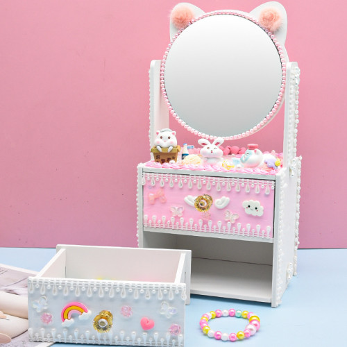 豪華美妝台 兒童手工製作大號化妝鏡材料包抽屜收納櫃自己組裝diy 豪華美妝台 兒童手工製作大號化妝鏡材料包抽屜收納櫃自己組裝diy