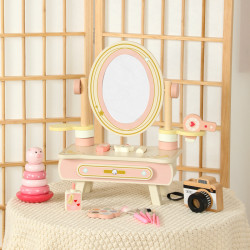 木製桌面扮家家酒梳妝台套裝玩具仿真化妝玩具梳子理髮香水女孩玩具