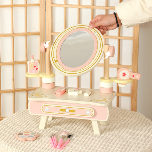 木製桌面扮家家酒梳妝台套裝玩具仿真化妝玩具梳子理髮香水女孩玩具
