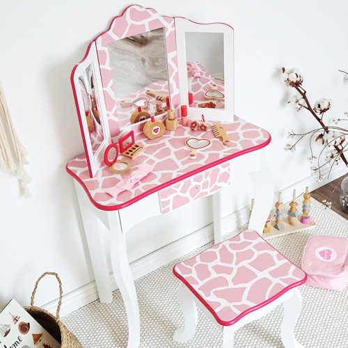 兒童扮家家酒仿真粉色梳妝台公主化妝桌盒玩具3-6嵗7小女孩生日禮物