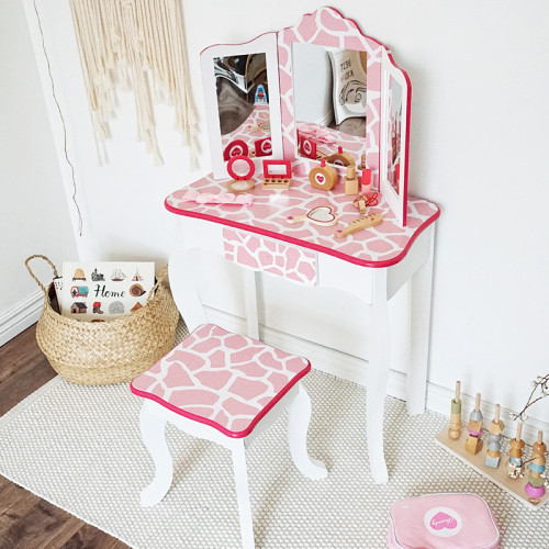 兒童扮家家酒仿真粉色梳妝台公主化妝桌盒玩具3-6嵗7小女孩生日禮物