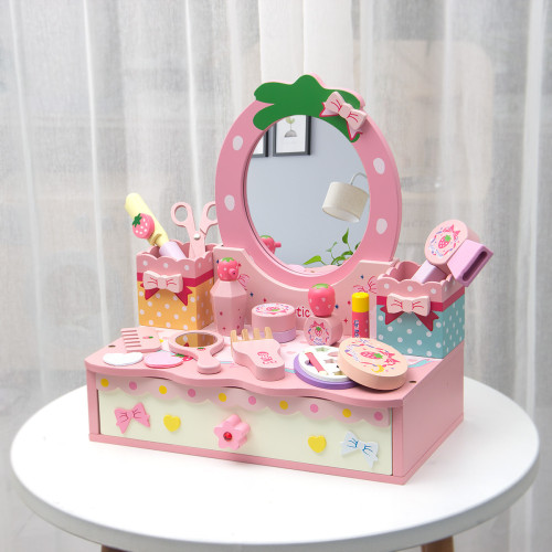 木質兒童扮家家酒仿真梳妝台愛打扮女孩公主桌面化妝盒玩具3嵗6禮物