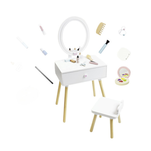 女孩兒童節日生日禮物仿真梳妝台化妝台盒扮家家酒木質小公主玩具 女孩兒童節日生日禮物仿真梳妝台化妝台盒扮家家酒木質小公主玩具