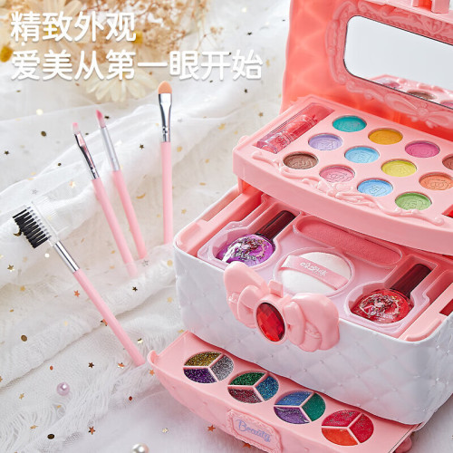 兒童化妝品台套裝玩具可水洗指甲油女孩彩妝盒手提包扮家家酒禮物