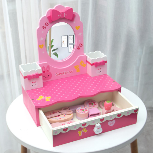 新款兒童木質化妝梳妝台公主女話粉紅玫紅色化妝品親子互動手玩具 新款兒童木質化妝梳妝台公主女話粉紅玫紅色化妝品親子互動手玩具