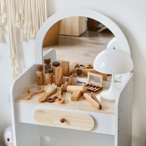 兒童扮家家酒ins風韓式化妝梳妝台仿真化妝品女孩角色扮演木製玩具