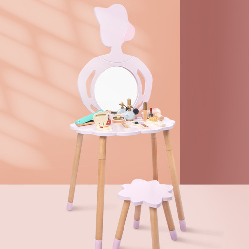 兒童木製仿真化妝工具包女孩化妝扮家家酒木質化妝台玩具小座子椅子