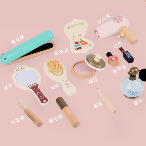 兒童木製仿真化妝工具包女孩化妝扮家家酒木質化妝台玩具小座子椅子
