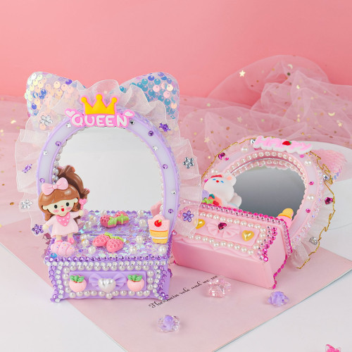 少女梳妝鏡兒童手工DIY梳妝台化妝鏡擺台奶油膠手工材料包禮物