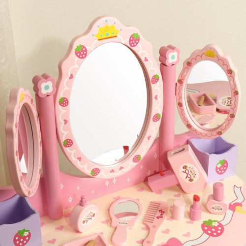 兒童木製仿真梳妝台玩具 女孩生日扮家家酒禮物 大號化妝台角色扮演