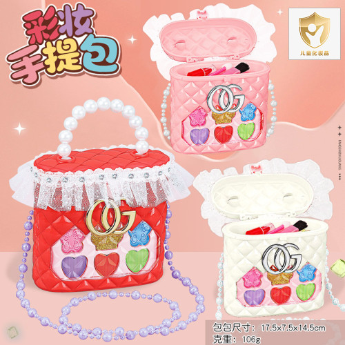 兒童化妝品玩具仿真口紅眼影彩妝箱斜背後後背包帶鏡子梳妝台玩具