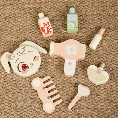 仿真木製兒童梳妝台動物圖形化妝台扮家家酒玩具套裝3-6嵗女孩禮物