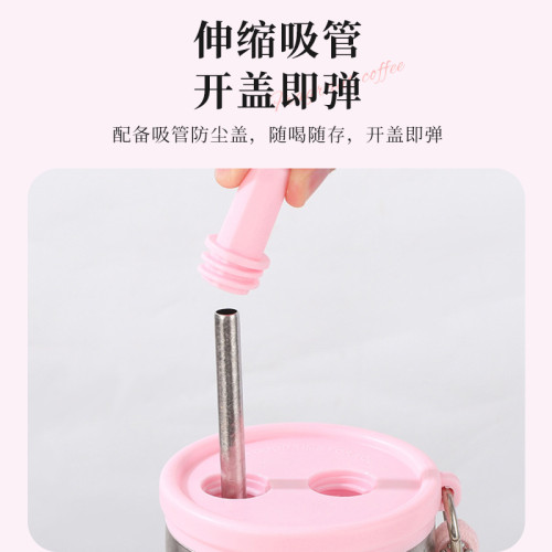 花之語純鈦咖啡杯小清新保冷吸琯保溫杯高級商務鈦杯禮盒套裝