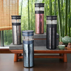 純鈦保溫杯旋轉茶水分離鈦杯男士辦公杯高檔雙層可攜式泡茶杯禮盒裝