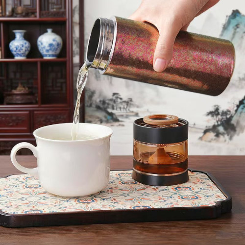 純鈦保溫杯旋轉茶水分離鈦杯男士辦公杯高檔雙層可攜式泡茶杯禮盒裝