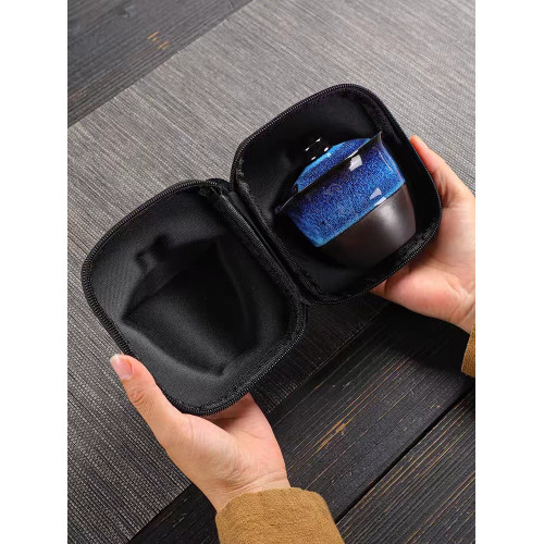 天目釉拉絲窰變茶盞旅行包戶外茶具套裝家用簡約建盞茶壺茶杯