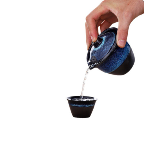 天目釉拉絲窰變茶盞旅行包戶外茶具套裝家用簡約建盞茶壺茶杯