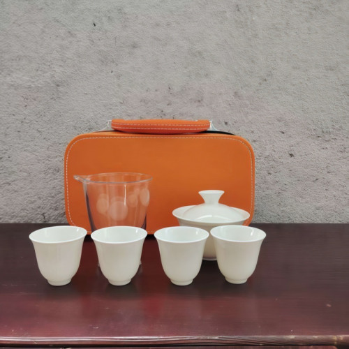羊脂玉陶瓷功夫茶具套裝可攜式旅行包小套禮品蓋碗茶杯廣告禮品