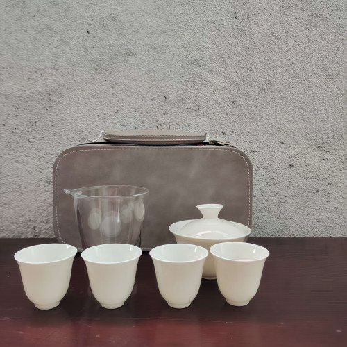 羊脂玉陶瓷功夫茶具套裝可攜式旅行包小套禮品蓋碗茶杯廣告禮品