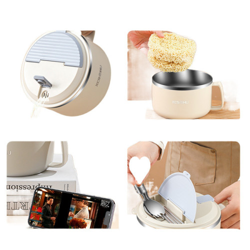 泡麵碗不鏽鋼碗宿捨學生帶蓋碗個人帶餐具碗筷套裝單人一飯碗飯盆