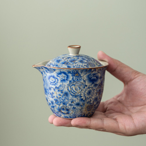 汝窰青花旅行茶具戶外喝茶快客杯可攜式旅行包一壺三杯泡茶壺套裝