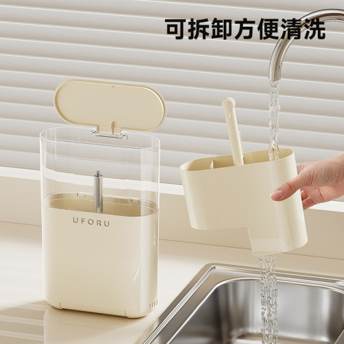 壁掛筷子收納盒家用廚房免打孔帶蓋防塵筷籠可瀝水按壓升降筷子筒