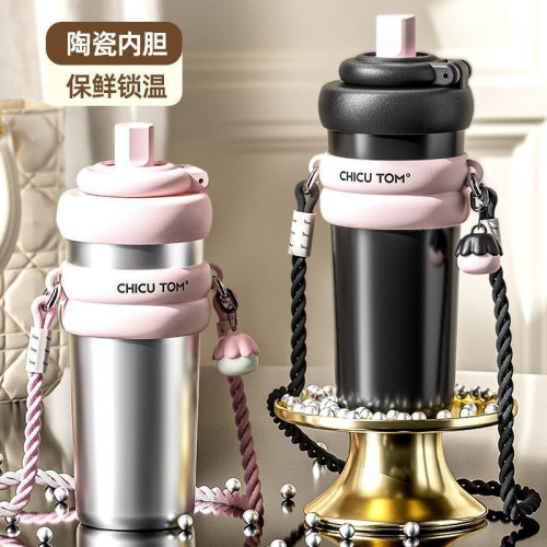 奇古堂吸琯保溫杯大容量女士高顔值車用外出可攜式水杯 2026新款