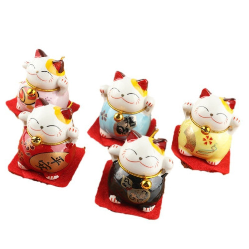 招財貓套件 可愛迷你小號陶瓷招財貓汽車平安擺件 家居桌面裝飾品