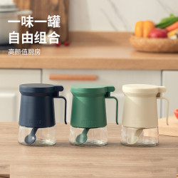 西西裡雙重密封防潮調料罐廚房調味味精鹽罐帶勺內含乾燥劑調料瓶