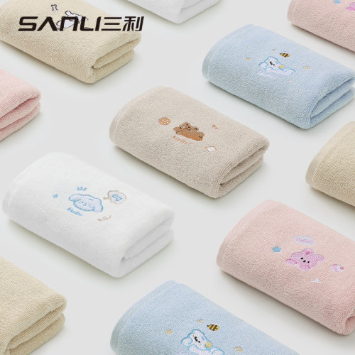 三利毛巾純棉毛巾卡通刺綉家用面巾情侶毛巾32股寶寶洗臉巾擦臉巾