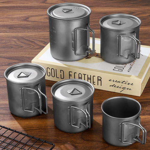 純鈦合金馬克杯可折疊手柄防燙水杯可攜式戶外露營杯健康食品級鈦杯