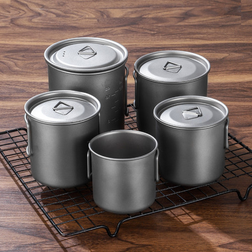 純鈦合金馬克杯可折疊手柄防燙水杯可攜式戶外露營杯健康食品級鈦杯