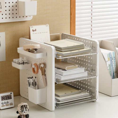 桌面洞洞板收納盒文具化妝品置物架書桌辦公室工位文件整理架