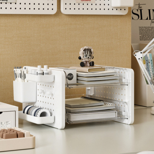 桌面洞洞板收納盒文具化妝品置物架書桌辦公室工位文件整理架