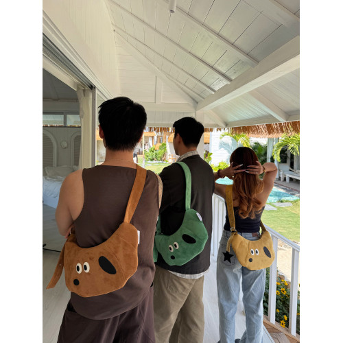 CILINPARK中號牛角包絨面臘腸狗刺綉拼接斜背單肩包旅行學院風