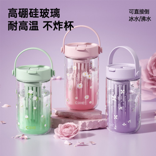 希樂水杯夏季隨手杯高顔值女吸琯杯男女學生兒童可攜式塑膠杯玻璃杯