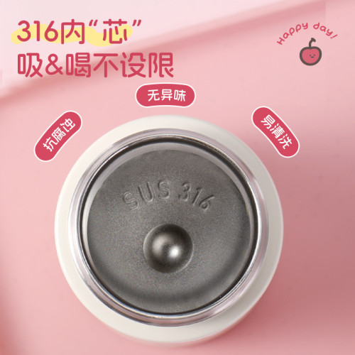 希樂保溫杯男生女生高顔值不鏽鋼吸琯杯兒童水杯學生可愛雙飲杯子