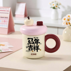 熱轉印希樂保溫杯女生可愛雪頂馬克杯2026馬年吉祥