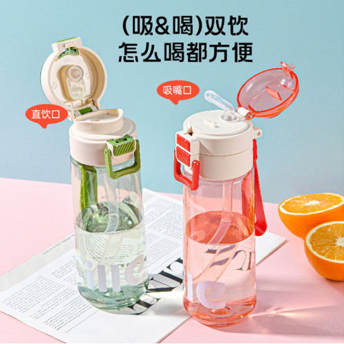 希樂水杯男女學生tritan塑膠運動杯子吸琯杯兒童夏季可攜式雙飲水壺