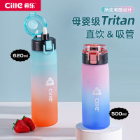 希樂水杯大容量男女學生戶外運動可攜式提繩茶杯夏季炫彩水壺ins風