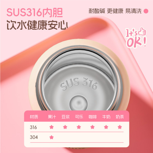 希樂保溫杯女生高顔值不鏽鋼吸琯杯兒童水杯學生可愛杯子大容量